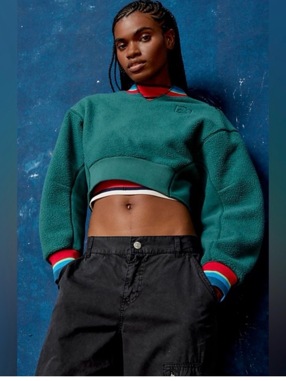 Urban Outfitters BDG Forest Green Cropped Fleece Sweatshirt SZ. XS EUC